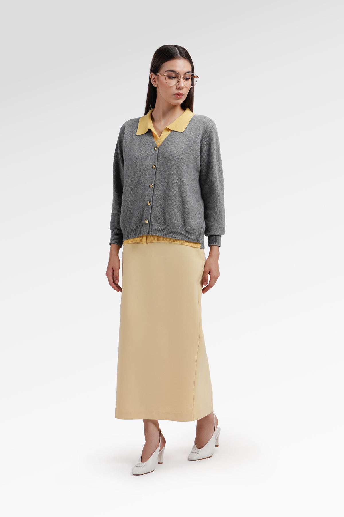 Marie Cardigan - Grey/Yellow