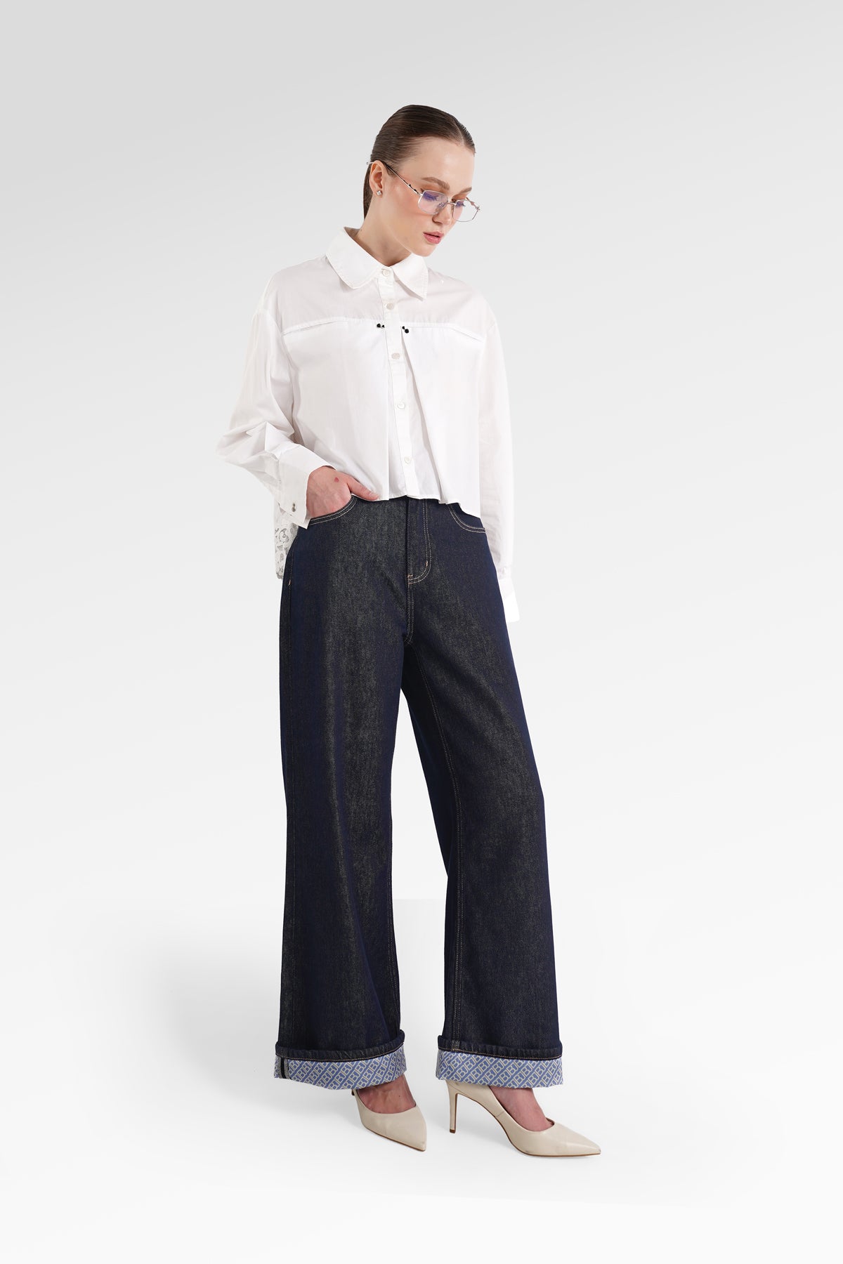 Mono Diagonal Denim Pants - Yuzu
