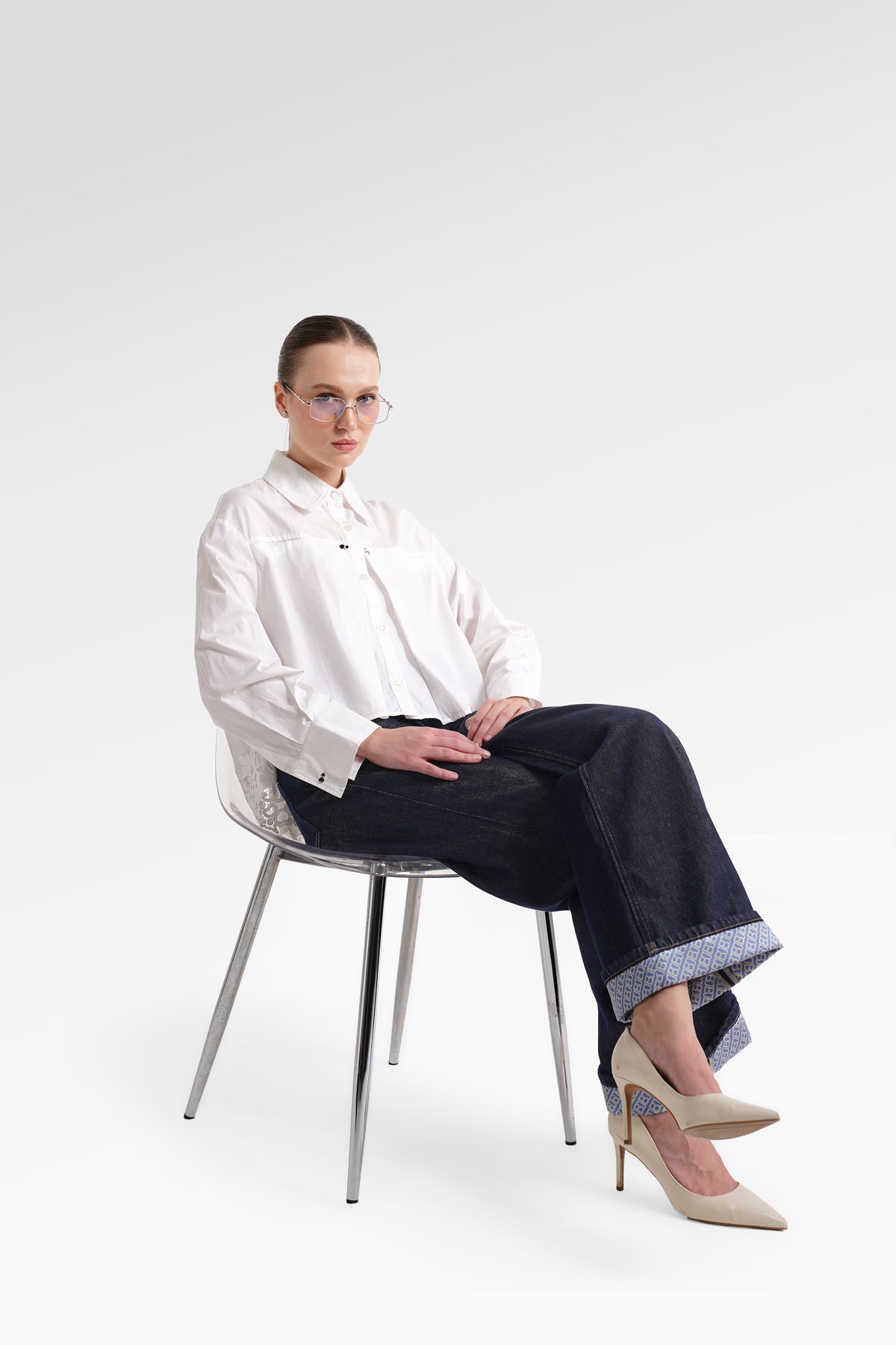 Mono Diagonal Denim Pants - Yuzu