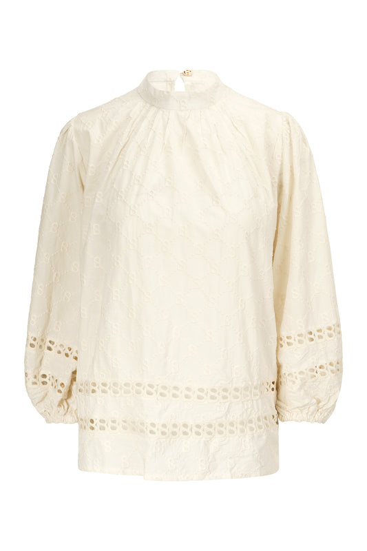 Monogram Beverly Pleated Blouse - Cream