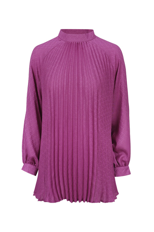 Monogram Satin Blouse - Magenta