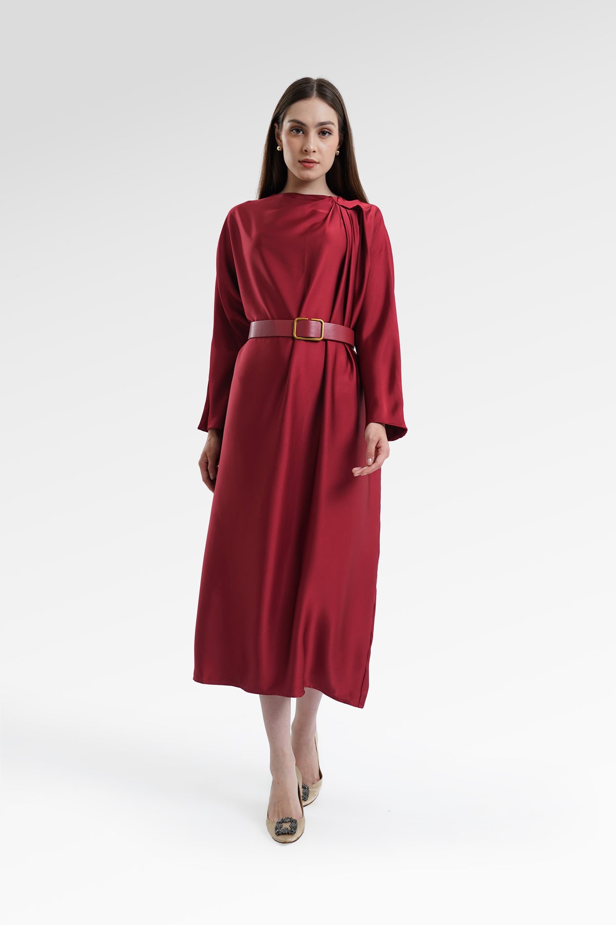 Mya Drapery Dress - Maroon
