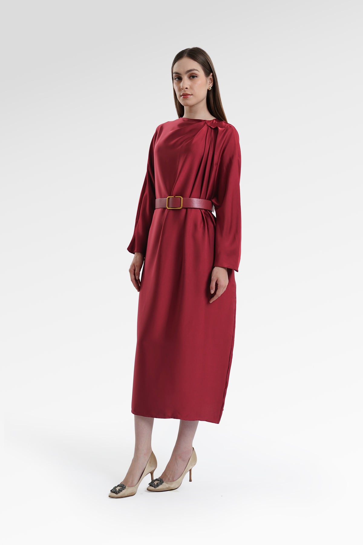 Mya Drapery Dress - Maroon