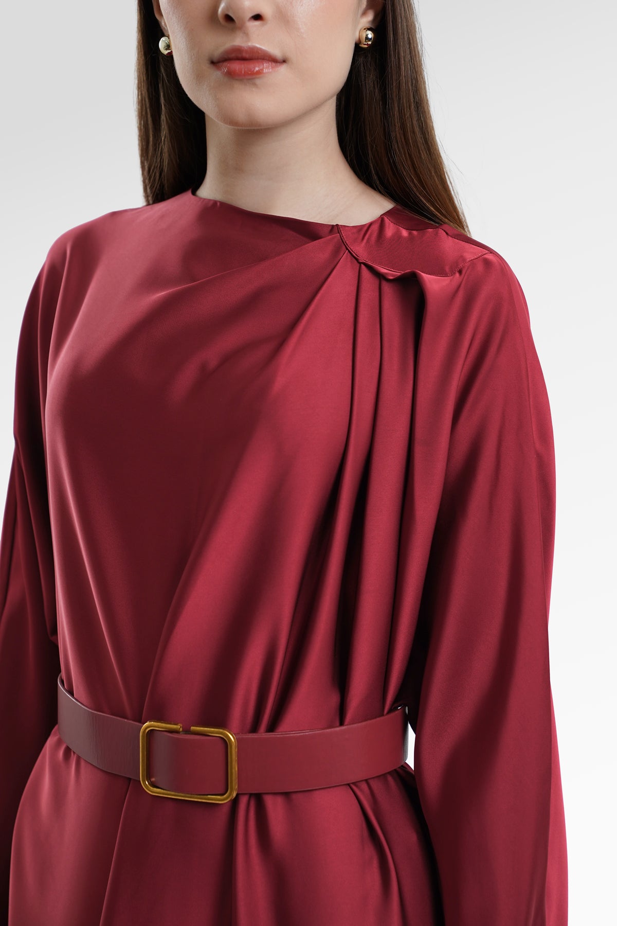 Mya Drapery Dress - Maroon