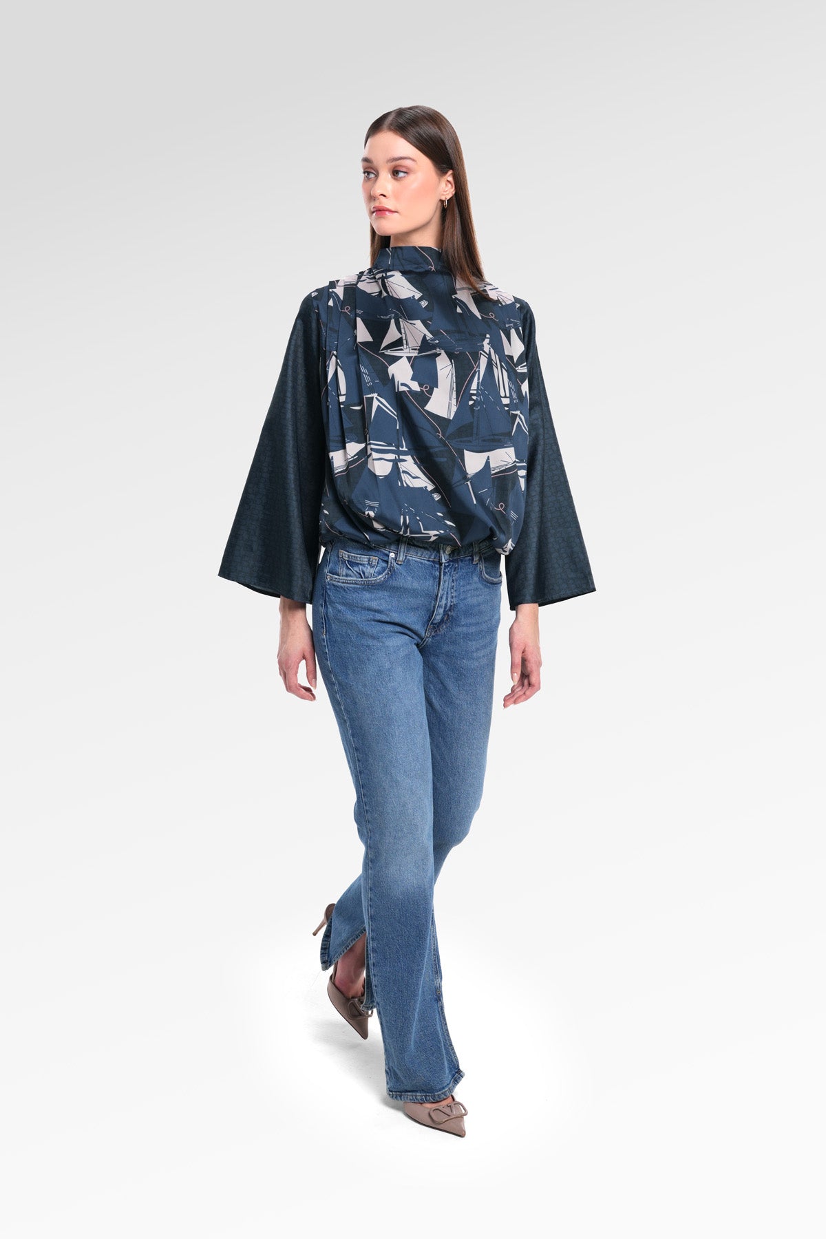 Nauticagram Drapery Blouse - Ocean