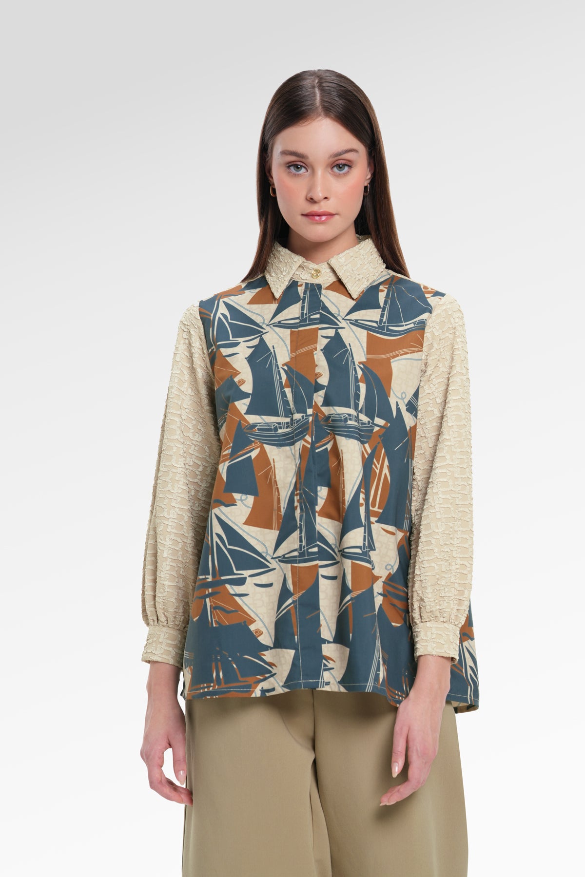 Nauticagram Mix Fabric Shirt - Coral