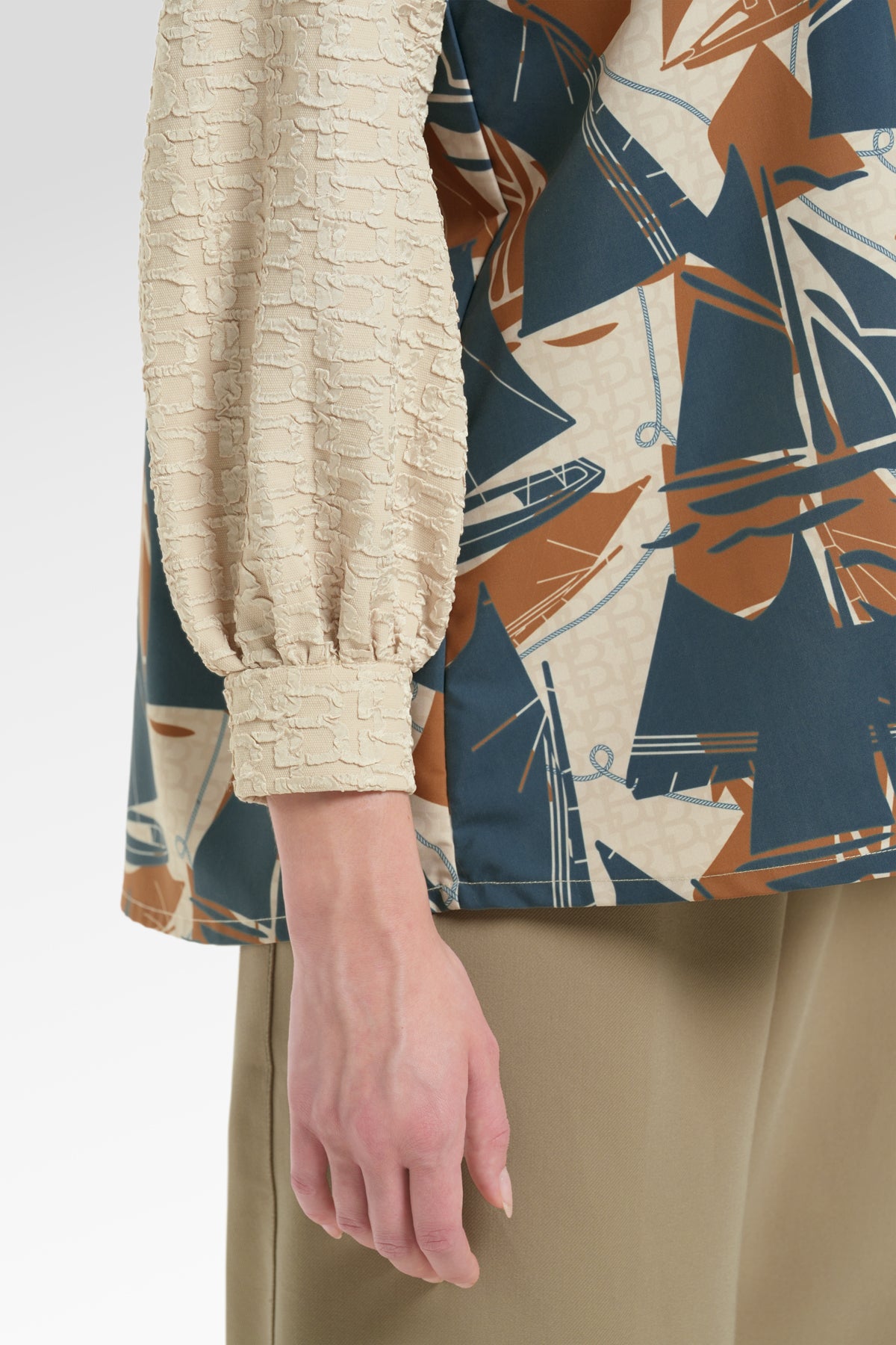 Nauticagram Mix Fabric Shirt - Coral