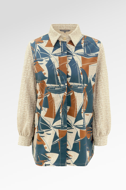 Nauticagram Mix Fabric Shirt - Coral