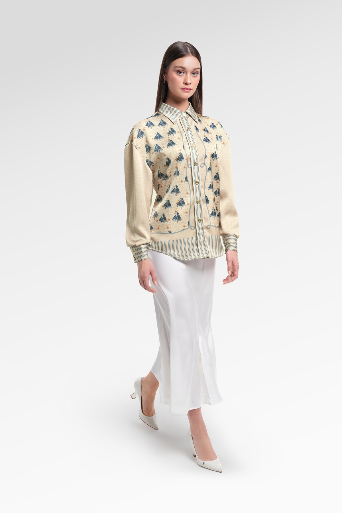 Nauticagram Satin Shirt - Coral