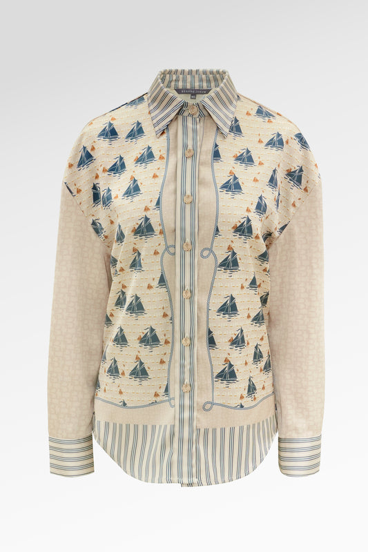Nauticagram Satin Shirt - Coral