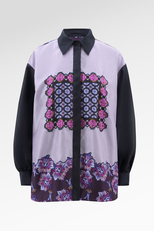 Opulent Bloom Oversize Shirt - Midnight Orchid