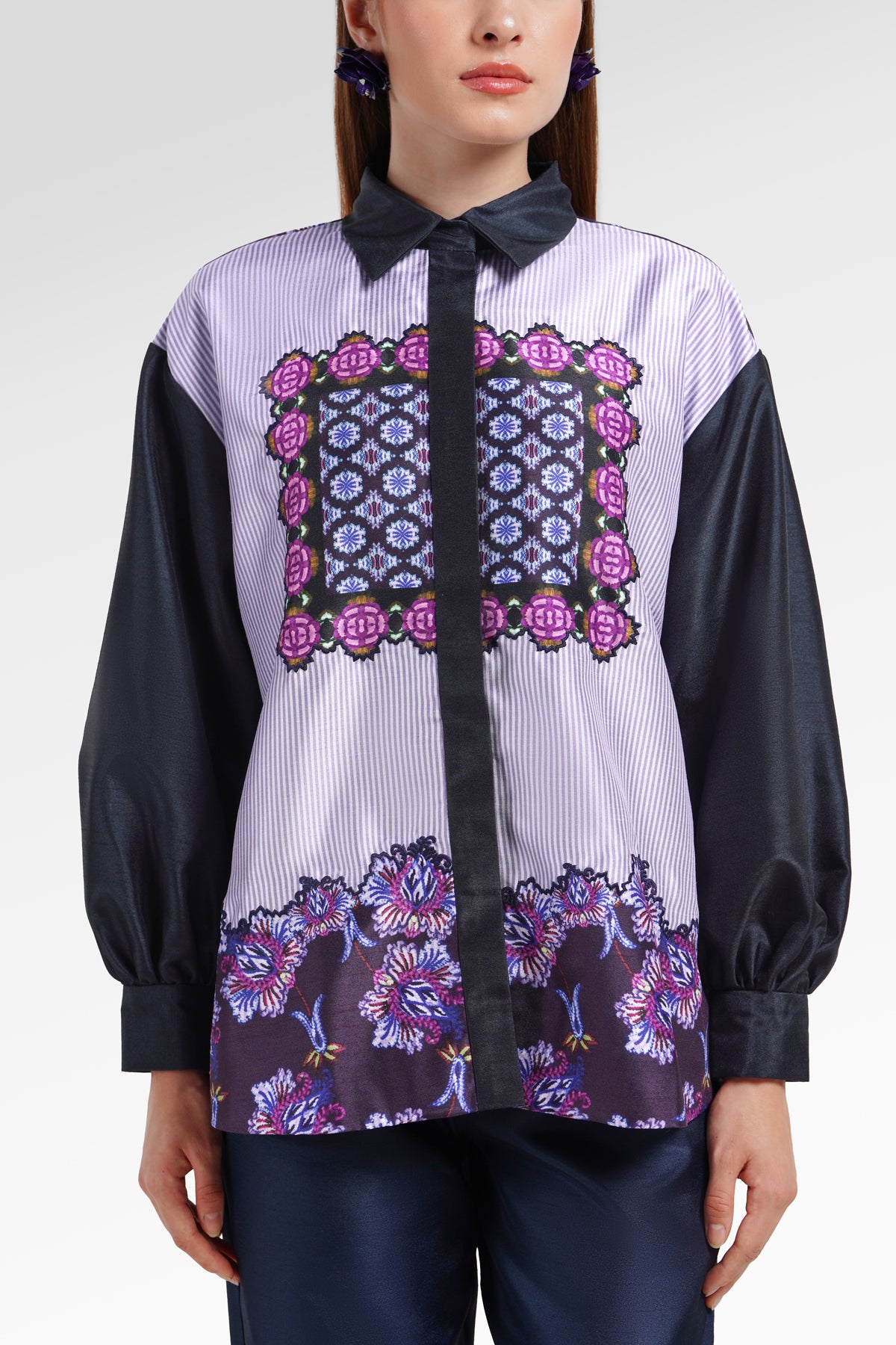 Opulent Bloom Oversize Shirt - Midnight Orchid