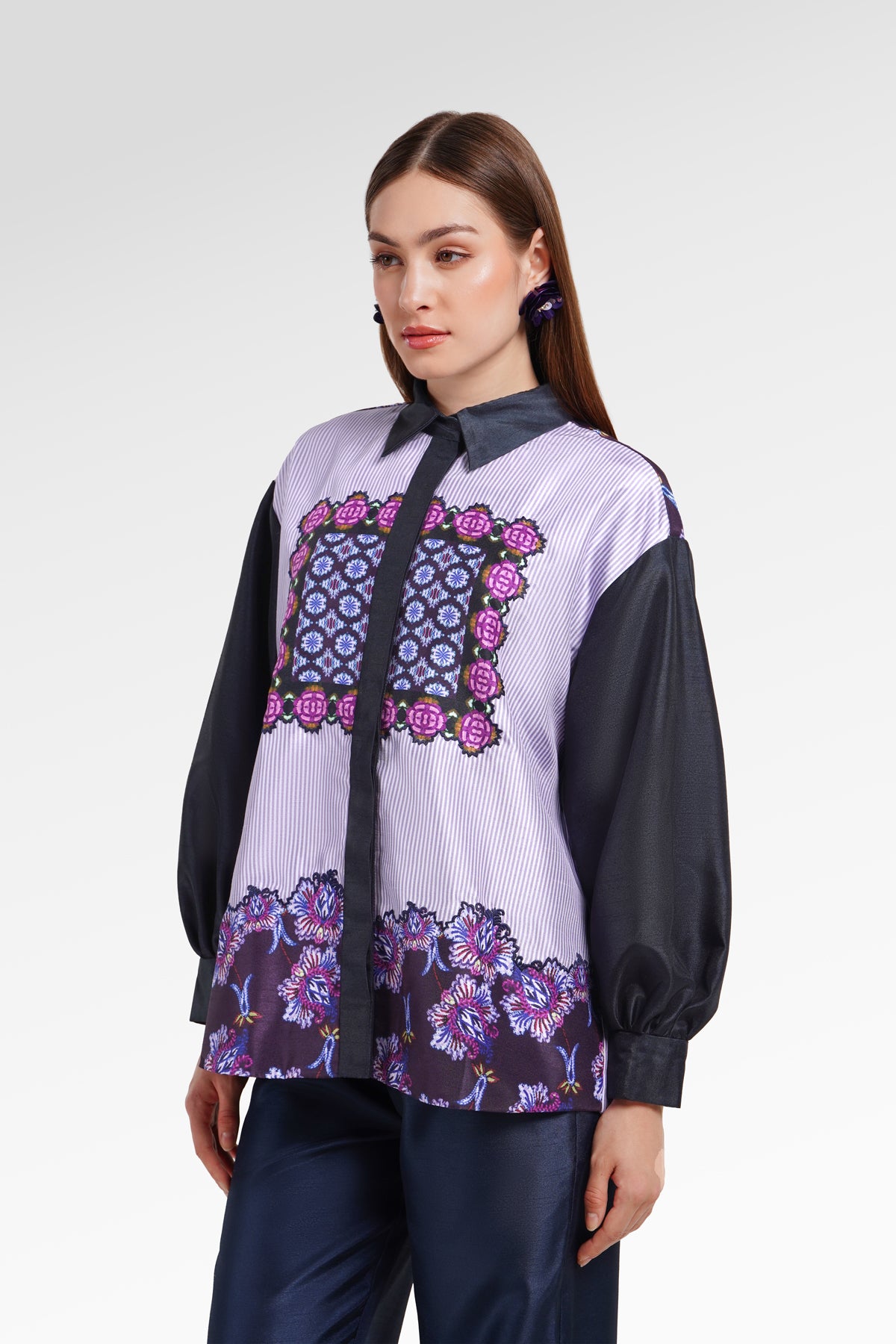 Opulent Bloom Oversize Shirt - Midnight Orchid