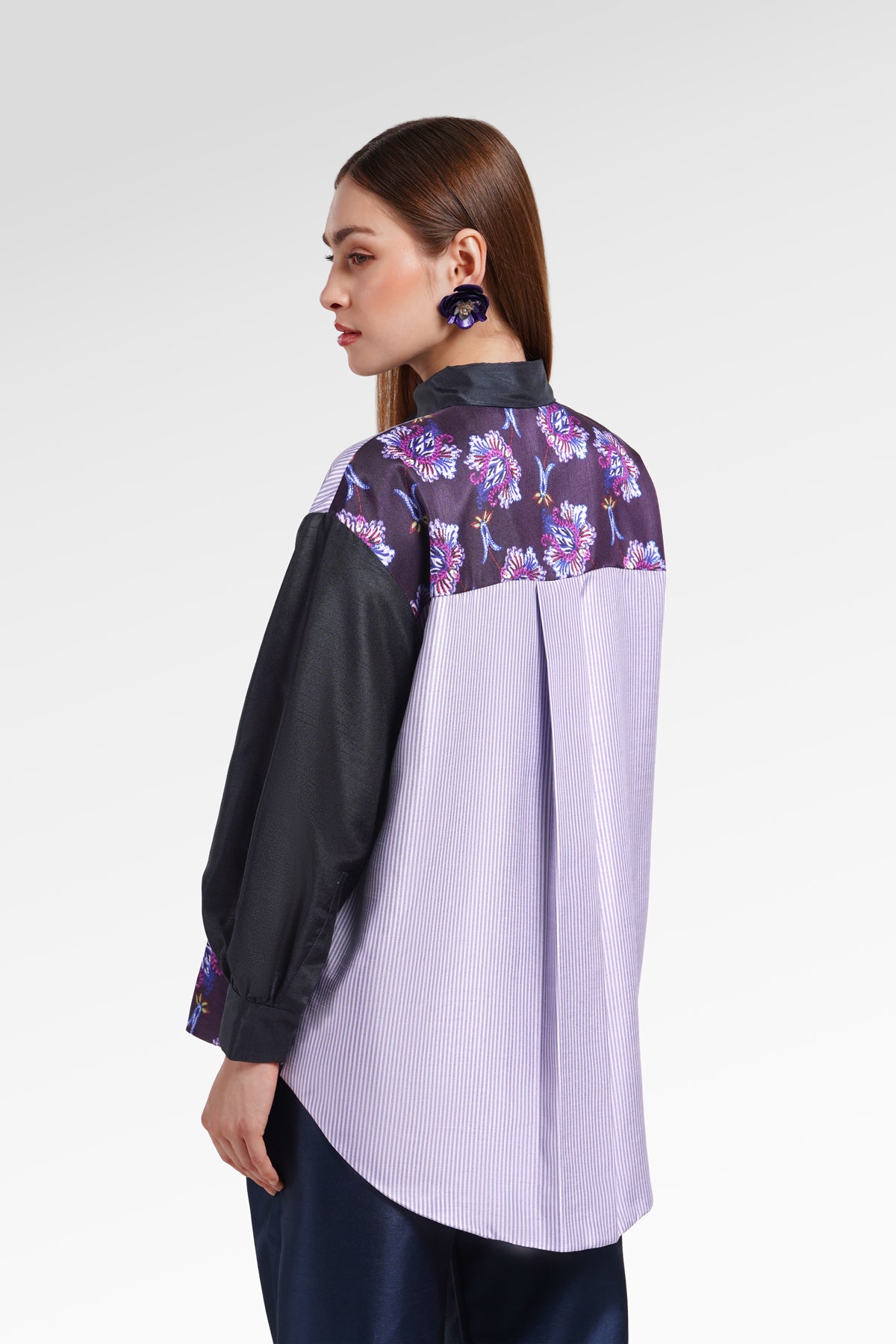 Opulent Bloom Oversize Shirt - Midnight Orchid