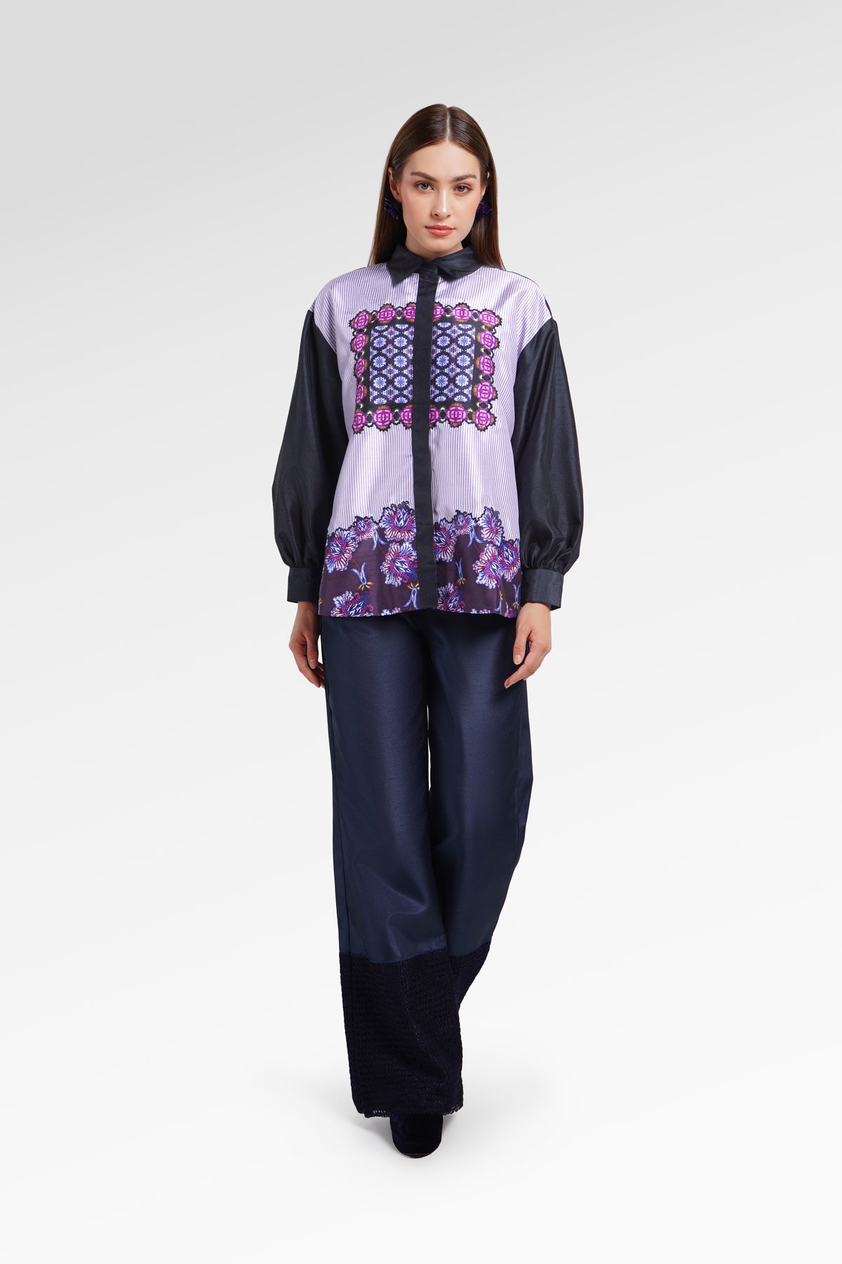 Opulent Bloom Oversize Shirt - Midnight Orchid