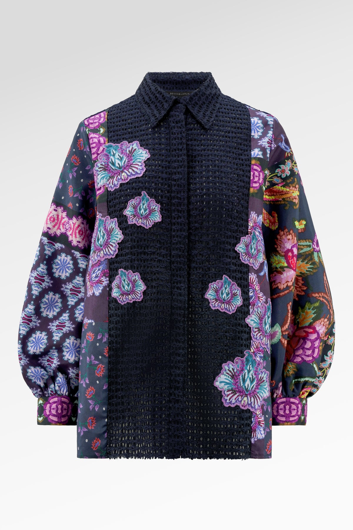 Opulent Bloom Pleated Shirt - Midnight Mosaic