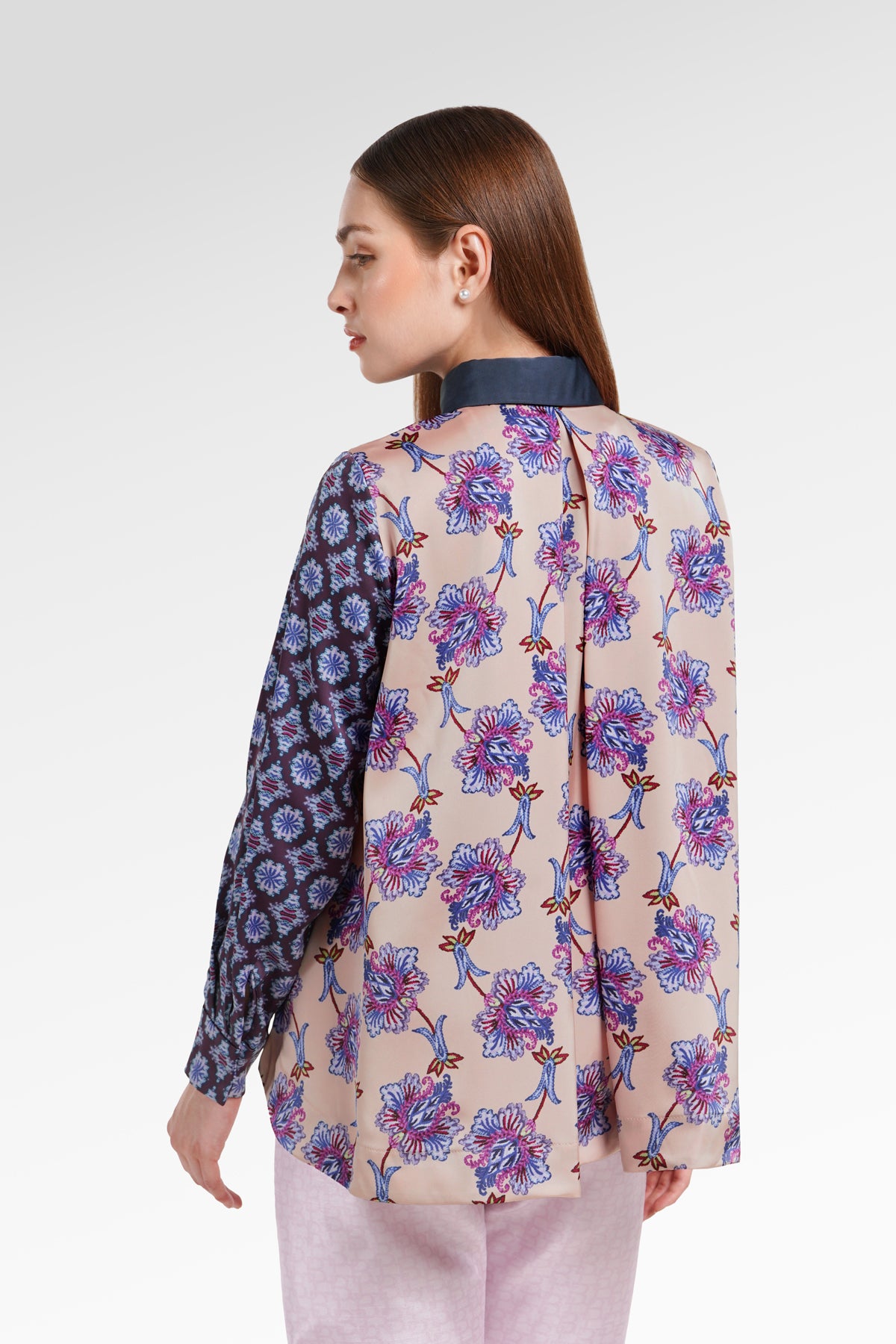 Opulent Bloom Satin Beads Shirt - Floral Ink