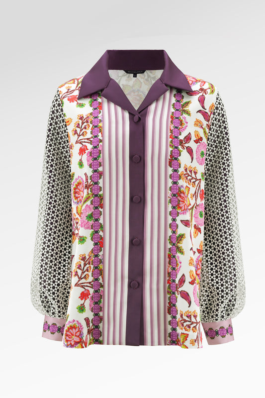 Opulent Bloom Satin Shirt - Berry Bloom