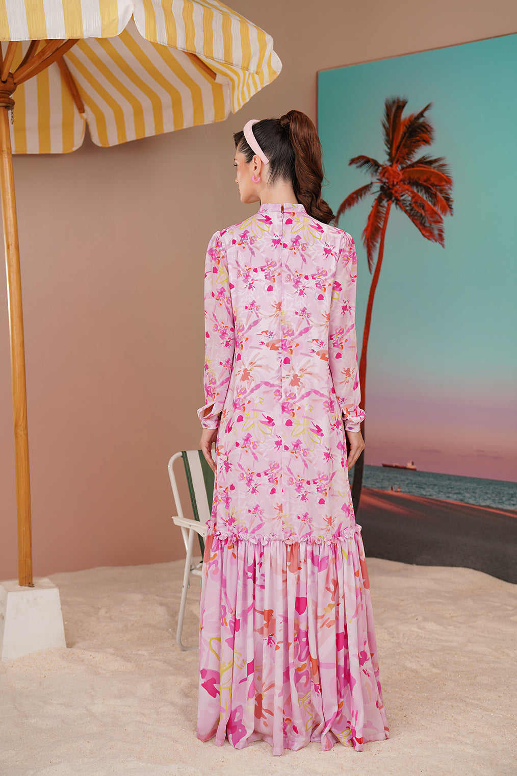 Buttonscarves x Jovian Paradiso Poppy Long Dress In Pink White