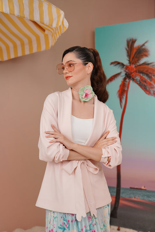 Buttonscarves x Jovian Paradiso Prue Wrap Cardigan In Marshmallow Pink
