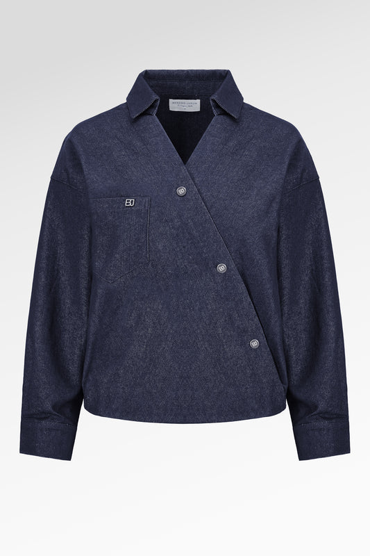 Raine Denim Overlap Top - Denim Blue