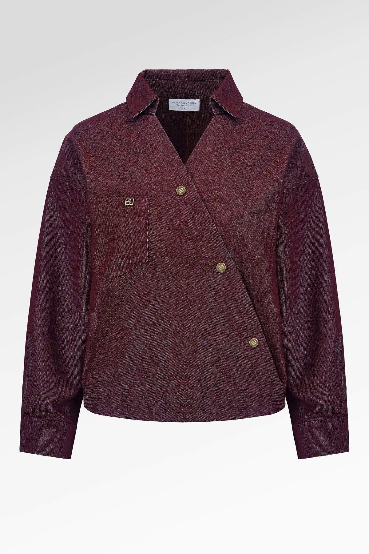 Raine Denim Overlap Top - Maroon