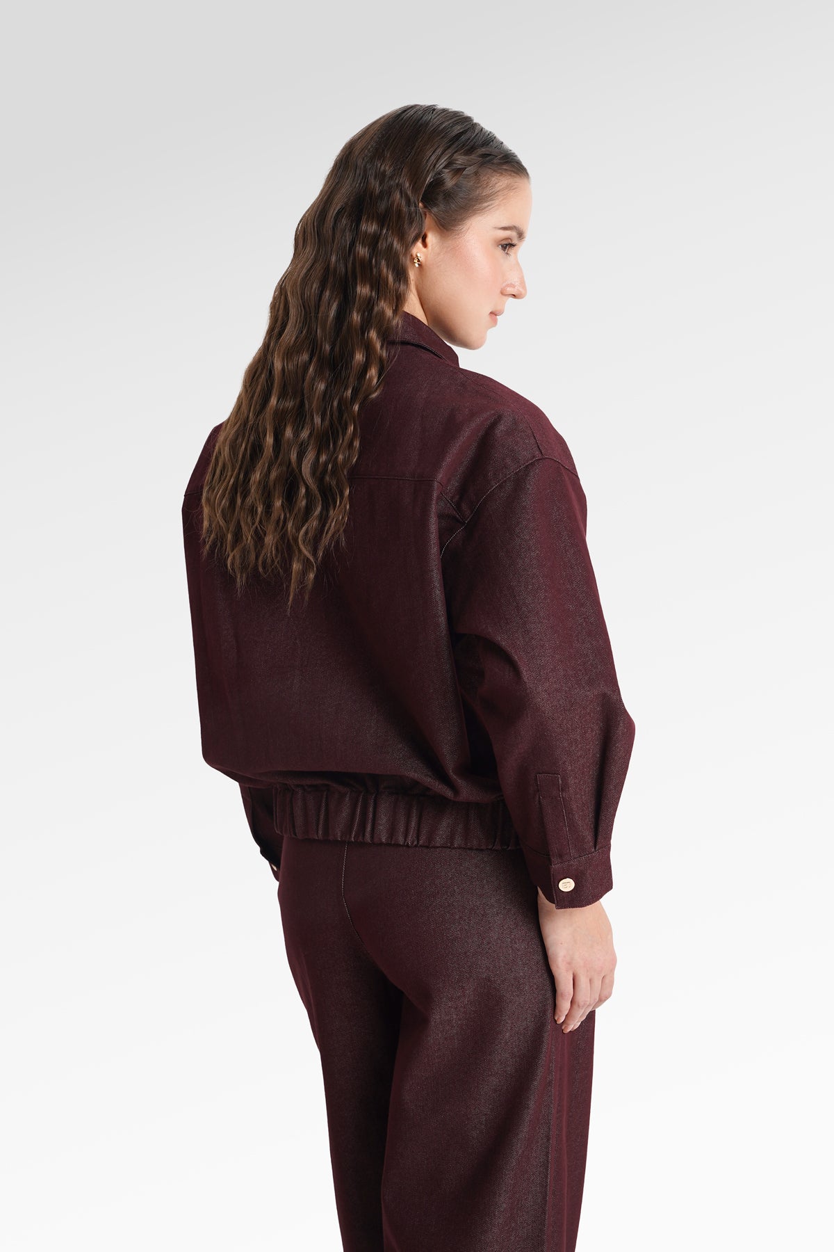 Raine Denim Overlap Top - Maroon