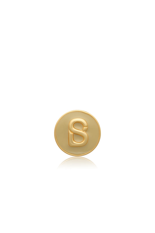 Round Pin Brooch - Beige/Gold