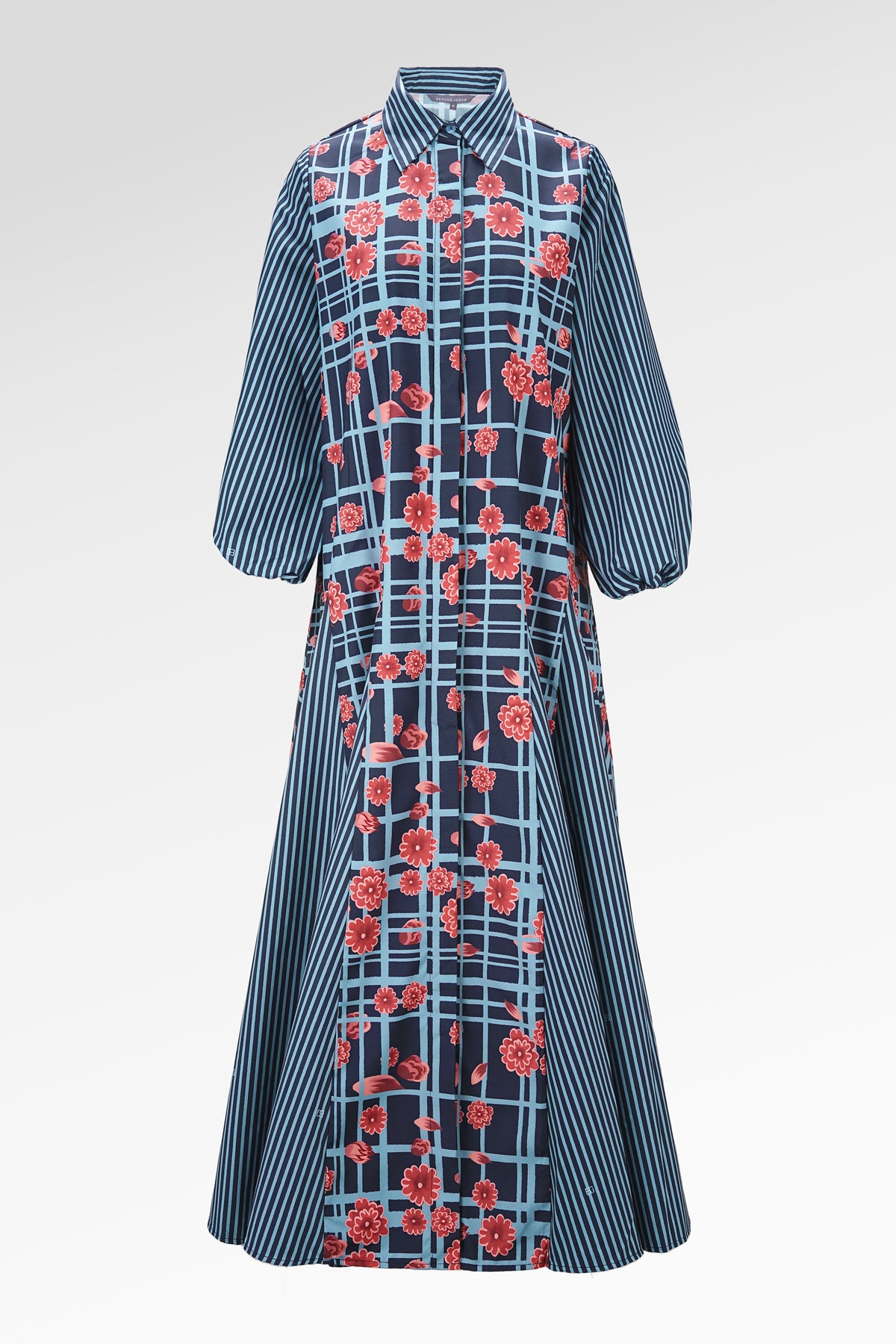 Selena Godet Shirt Dress - Navy Peony