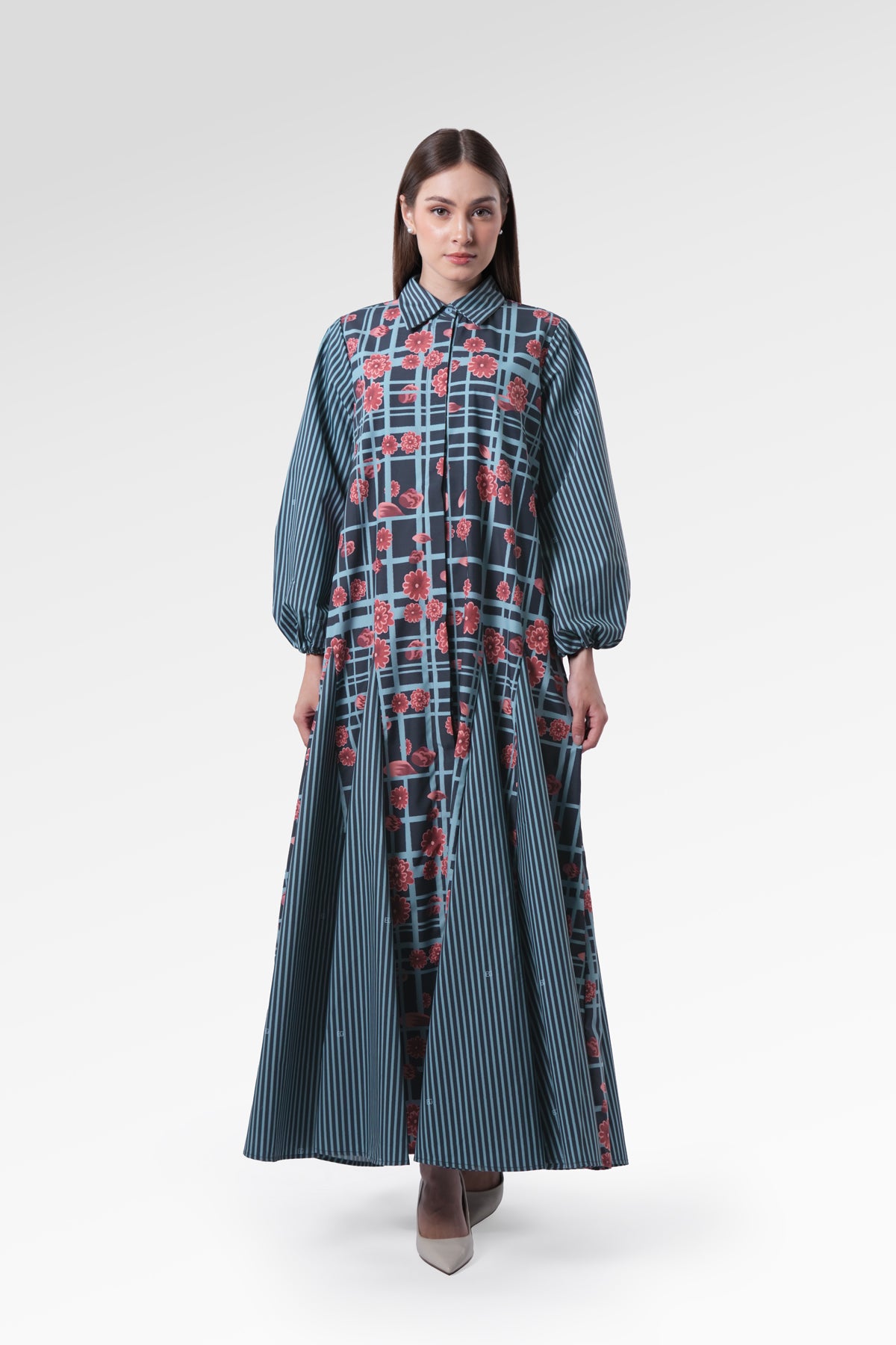 Selena Godet Shirt Dress - Navy Peony
