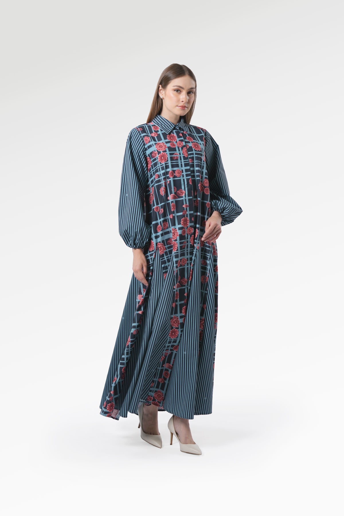 Selena Godet Shirt Dress - Navy Peony