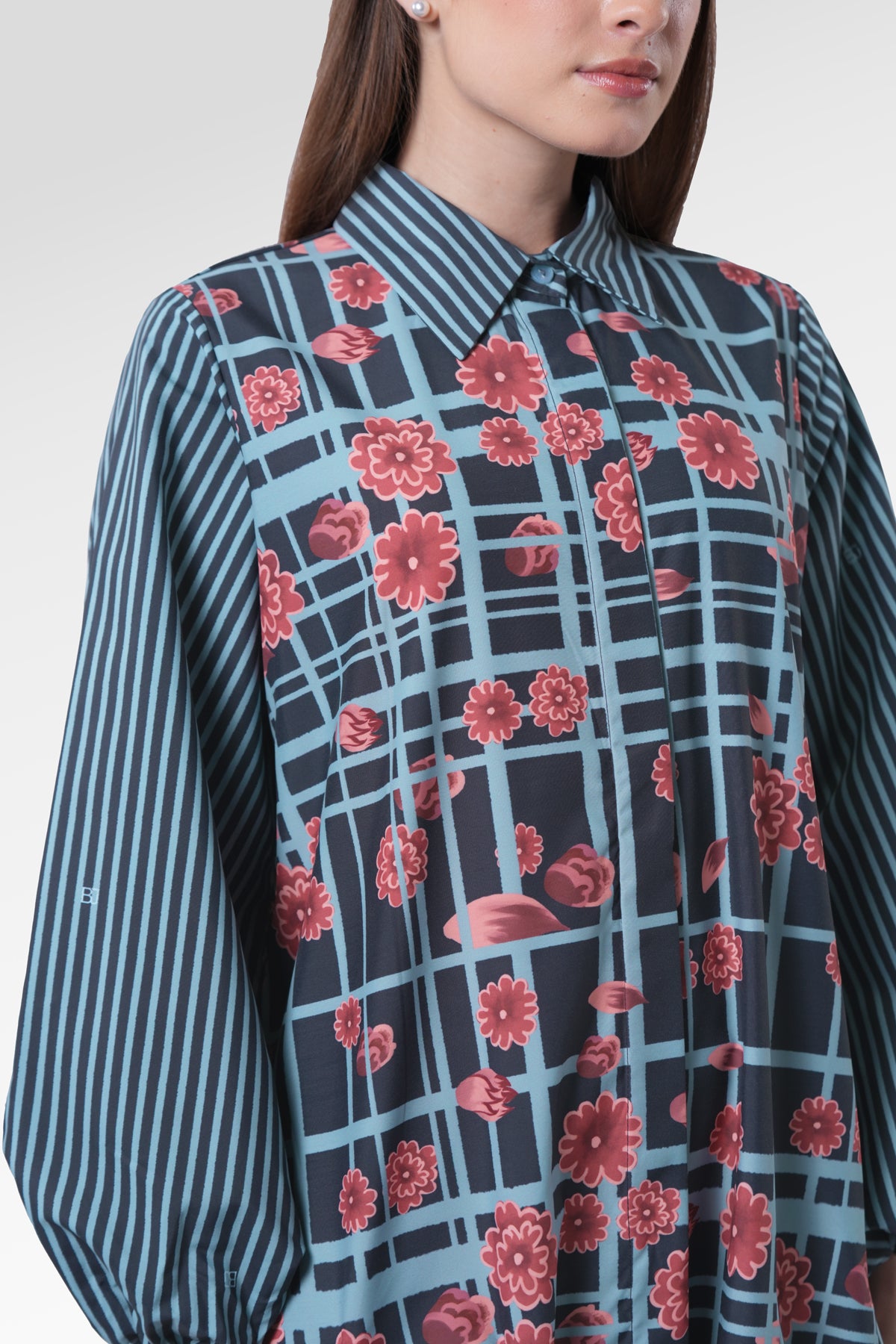 Selena Godet Shirt Dress - Navy Peony