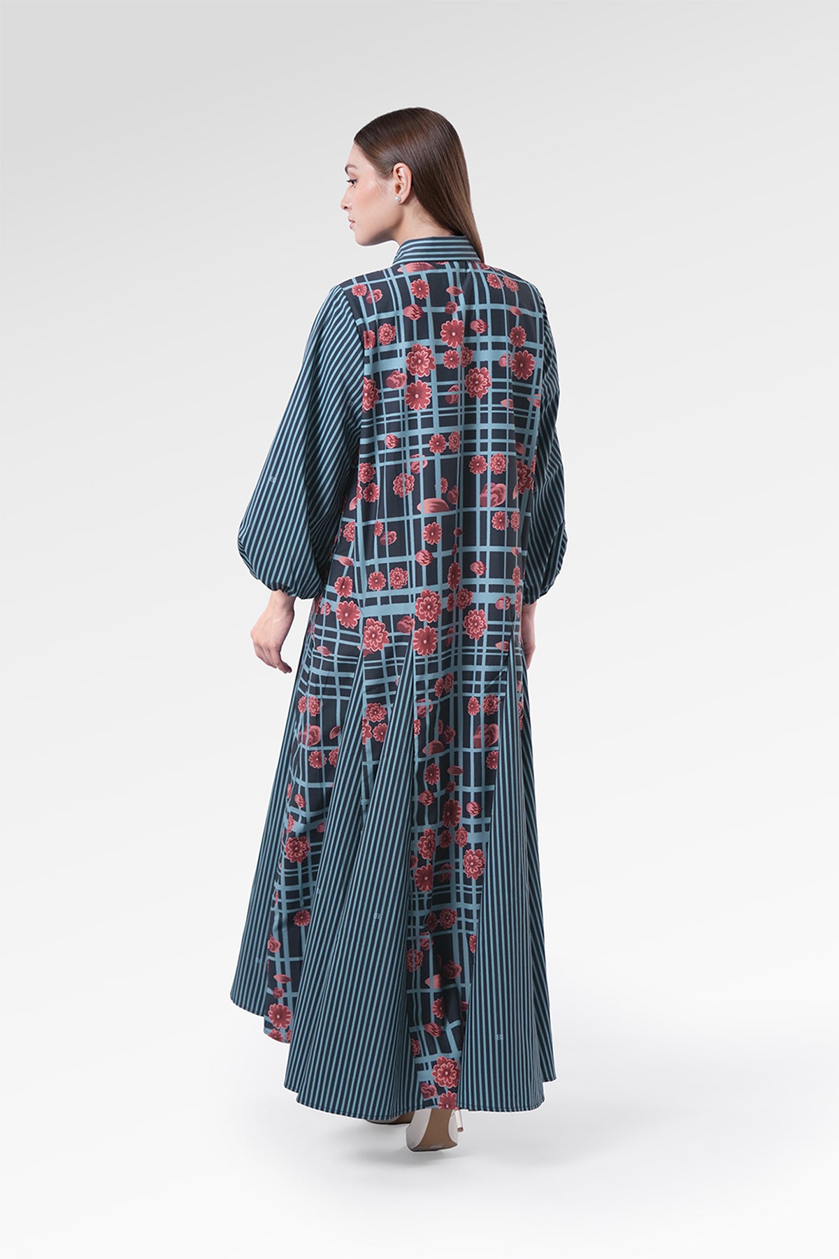 Selena Godet Shirt Dress - Navy Peony