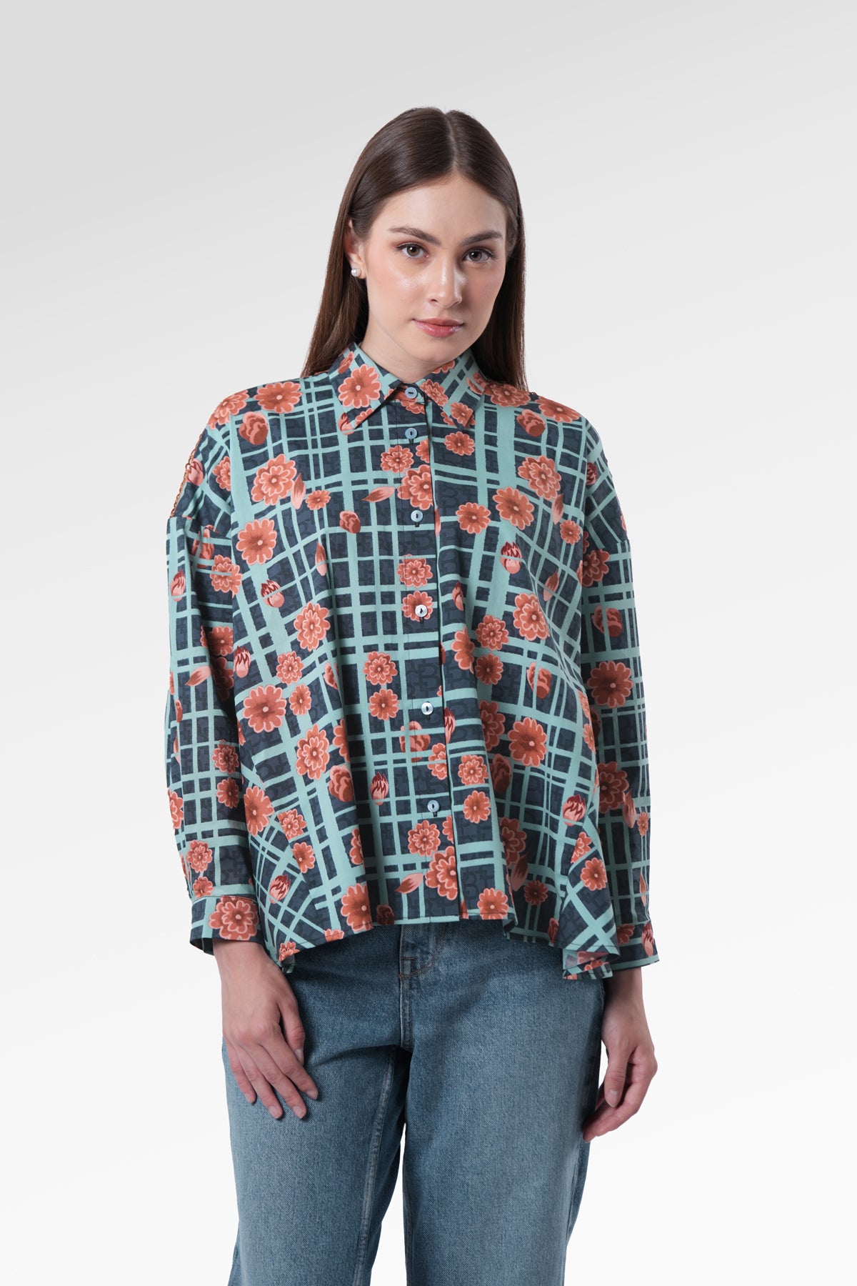 Selena Oversized Shirt - Navy Peony