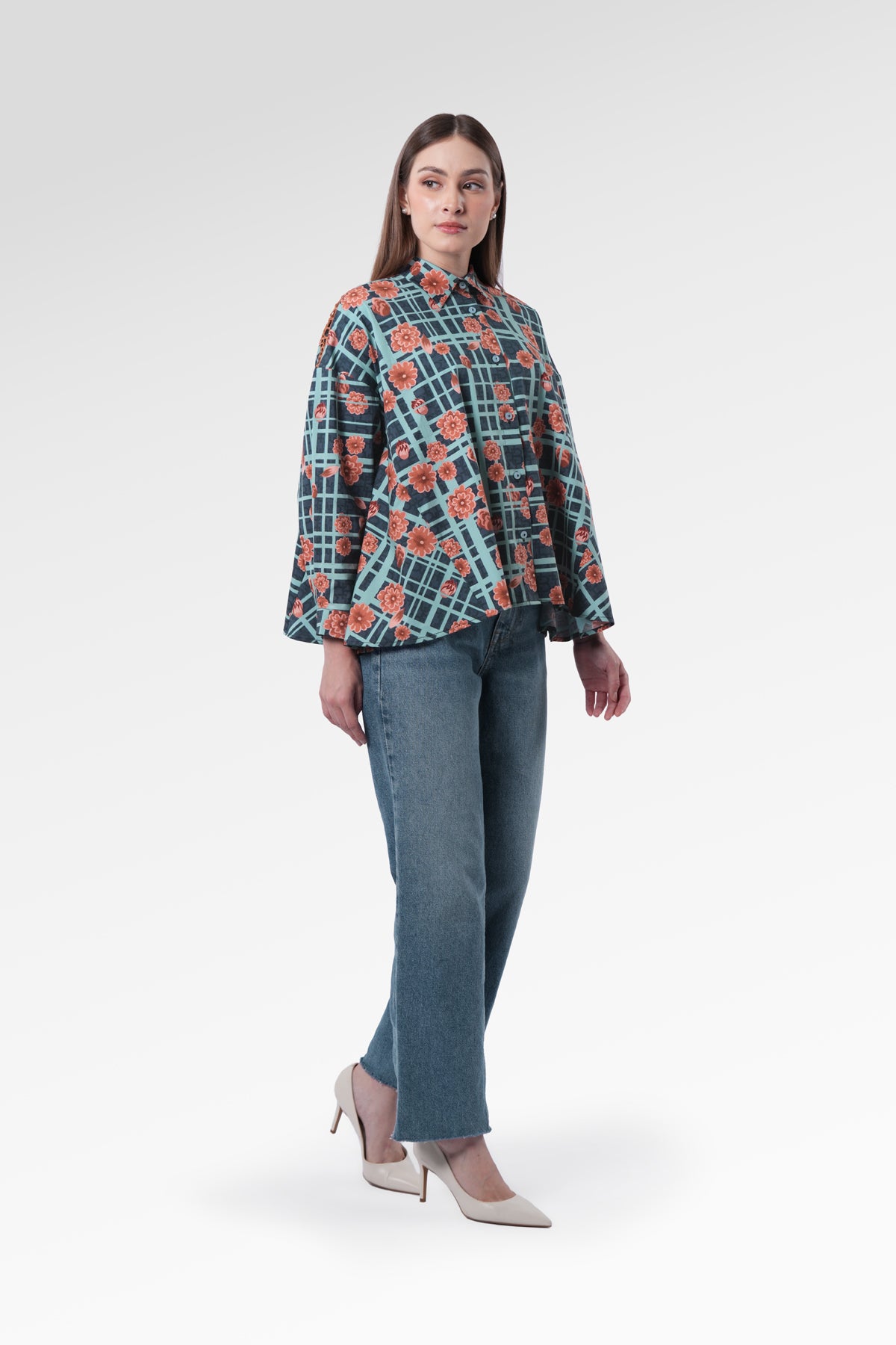 Selena Oversized Shirt - Navy Peony