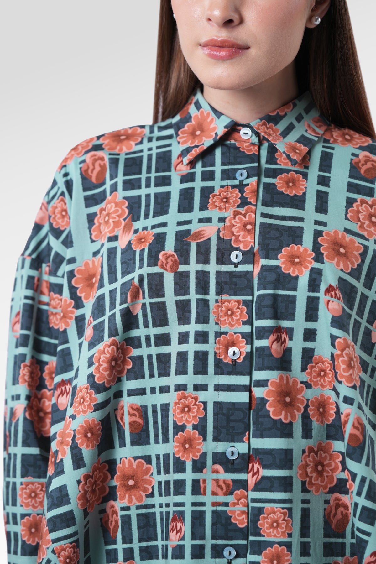 Selena Oversized Shirt - Navy Peony