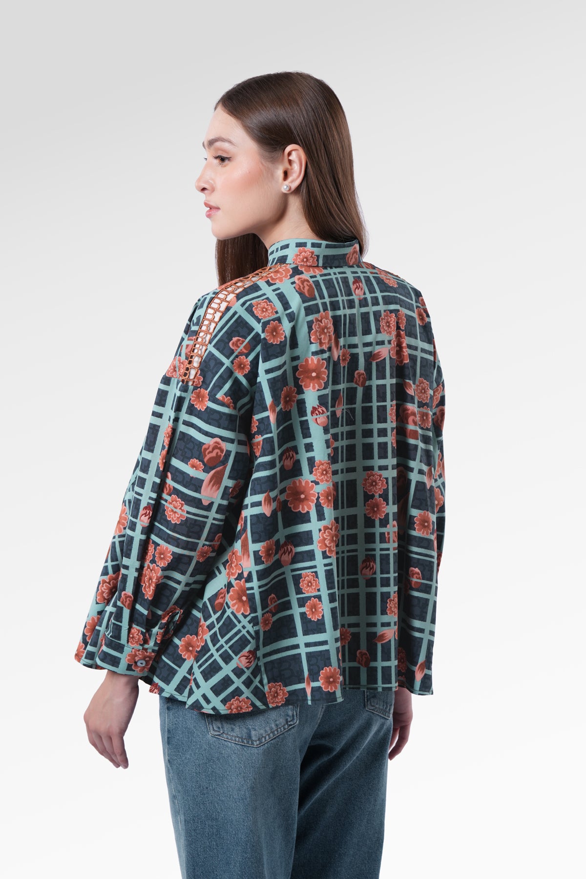 Selena Oversized Shirt - Navy Peony