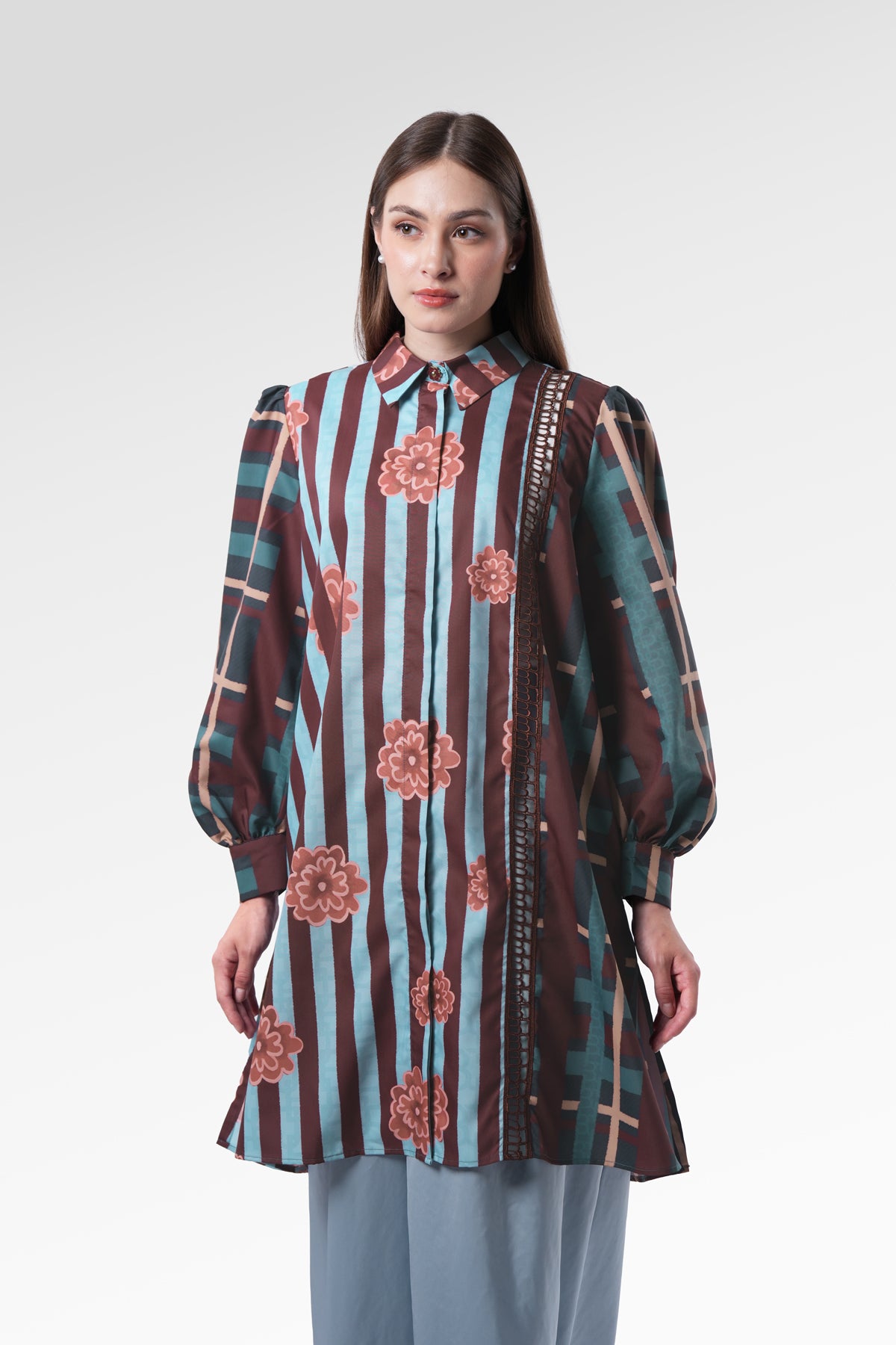 Selena Tunic Shirt - Navy Peony