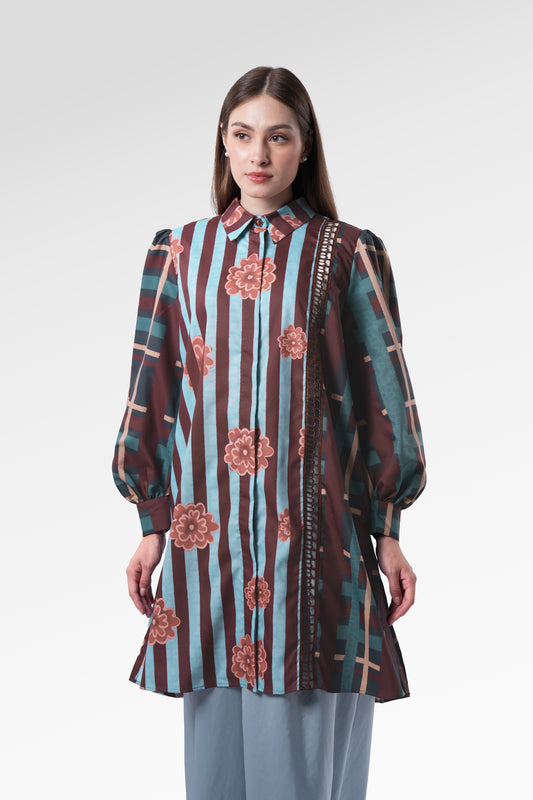 Selena Tunic Shirt - Navy Peony