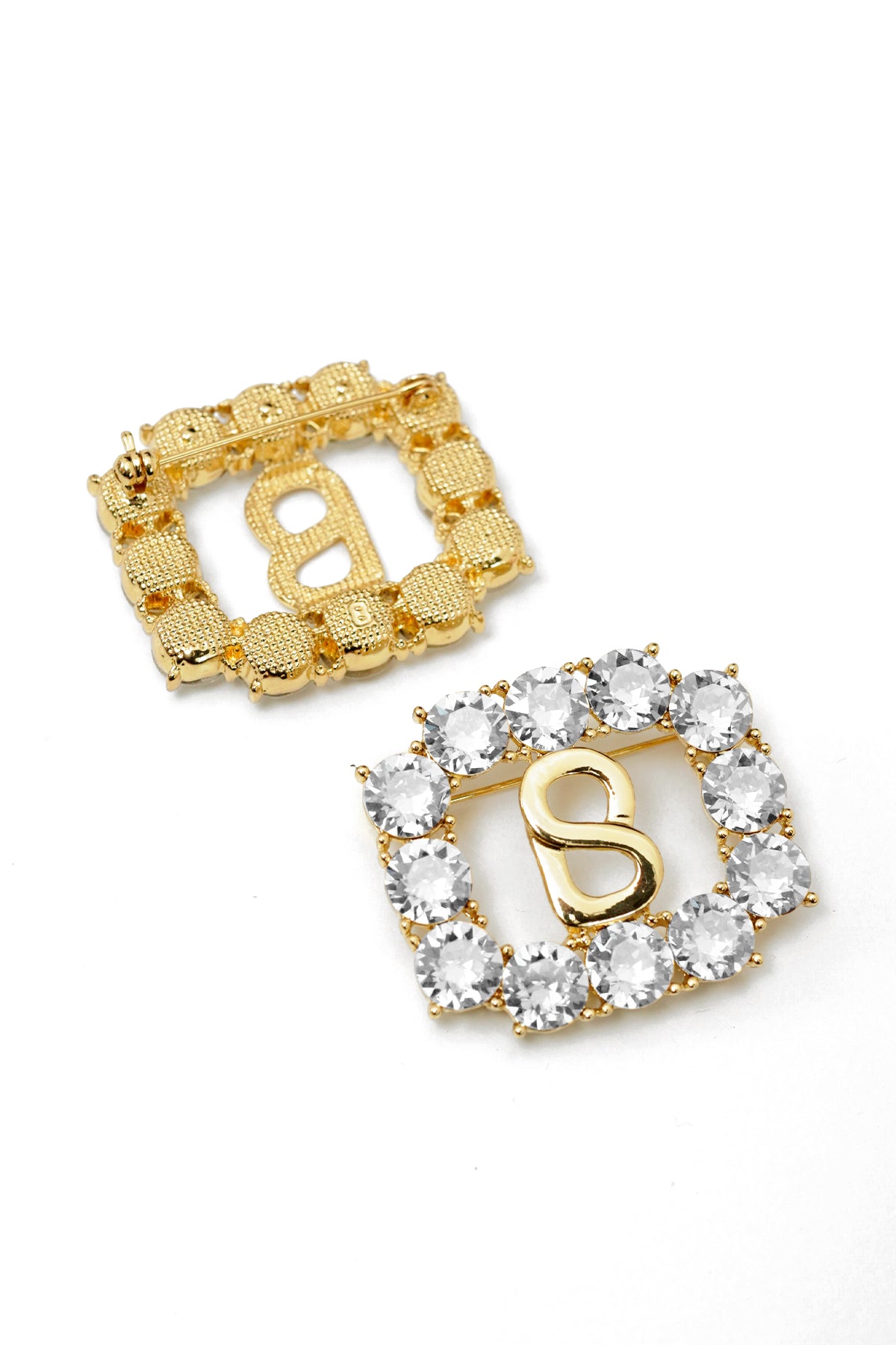 Signature Rectangle Crystal Brooch - Gold