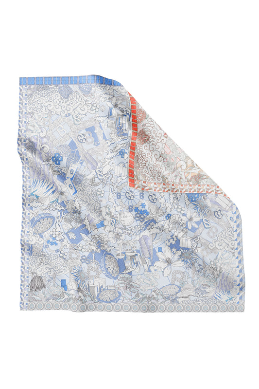 Silk Jacquard Square - Compass Blue & Peach