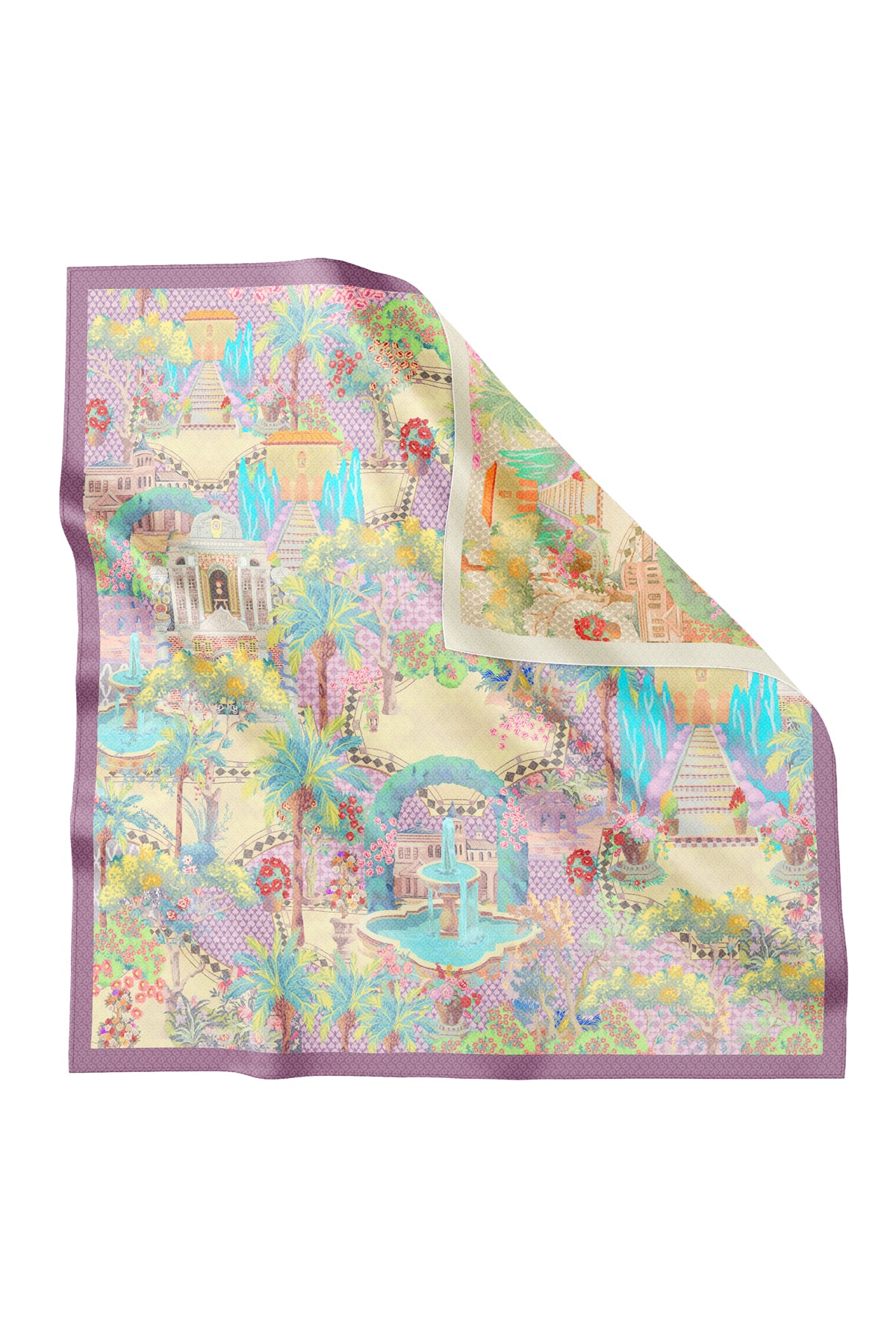 Silk Jacquard Square - Prince Garden Cream & Purple