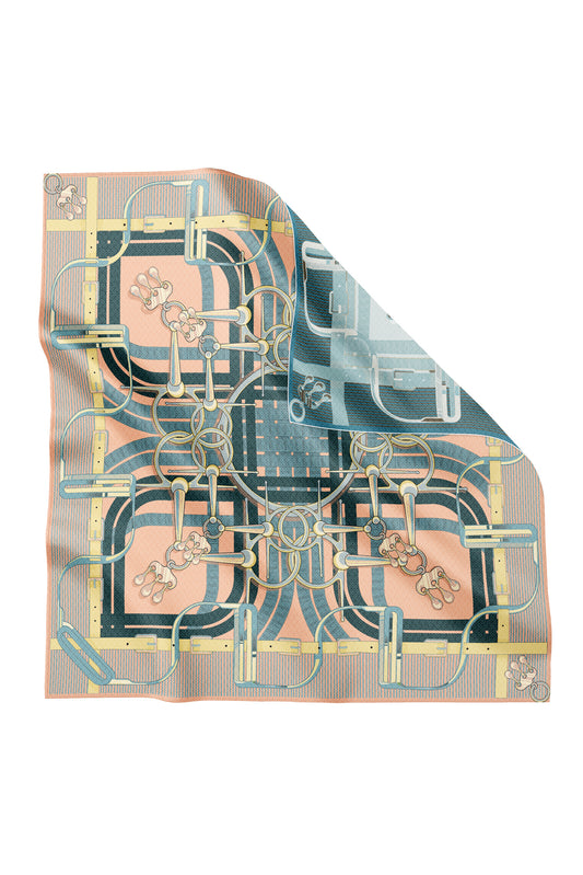 Silk Jacquard Square - Saddle Peach & Blue