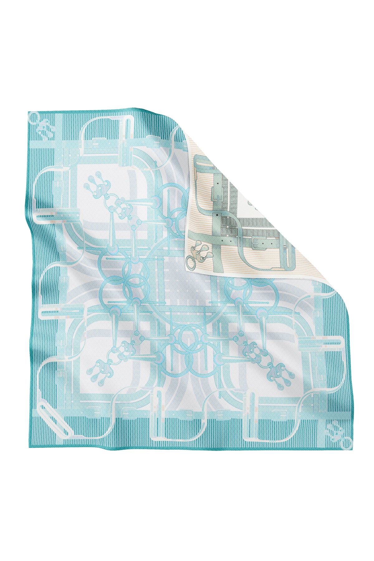 Silk Jacquard Square - Saddle Vanilla & Blue