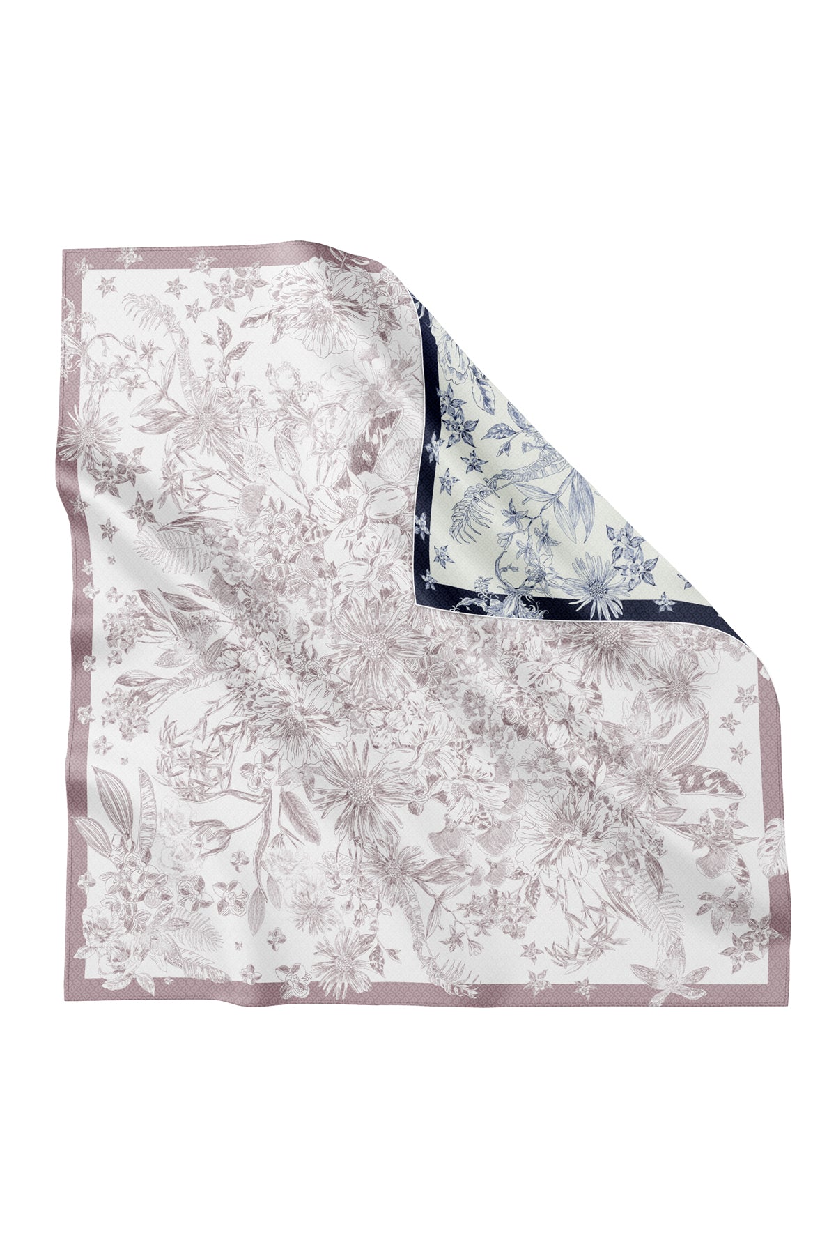 Silk Jacquard Square - Toile de Jouy Blooming Navy & Amethyst