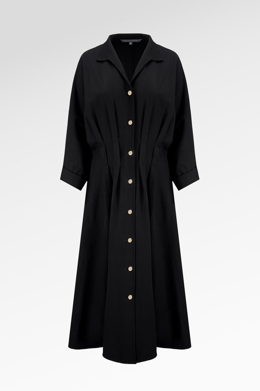Sophia Pleated Midi Dress - Black