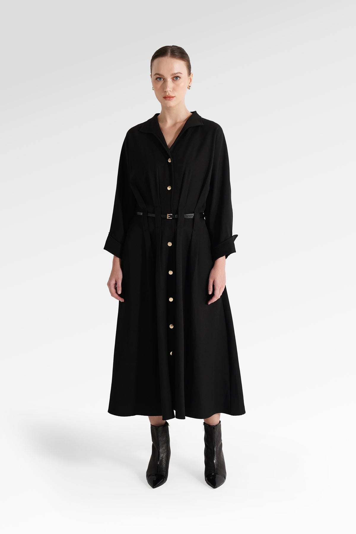 Sophia Pleated Midi Dress - Black