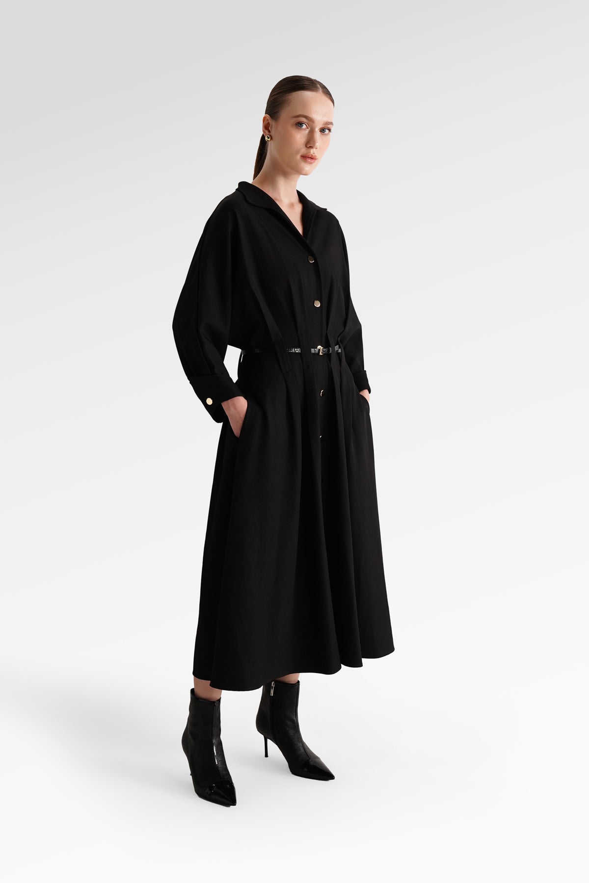 Sophia Pleated Midi Dress - Black