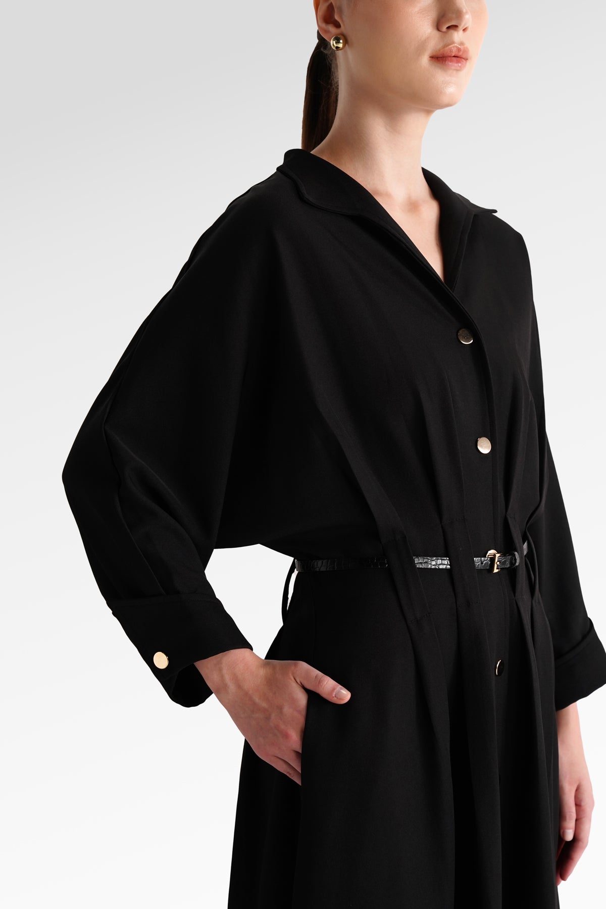 Sophia Pleated Midi Dress - Black