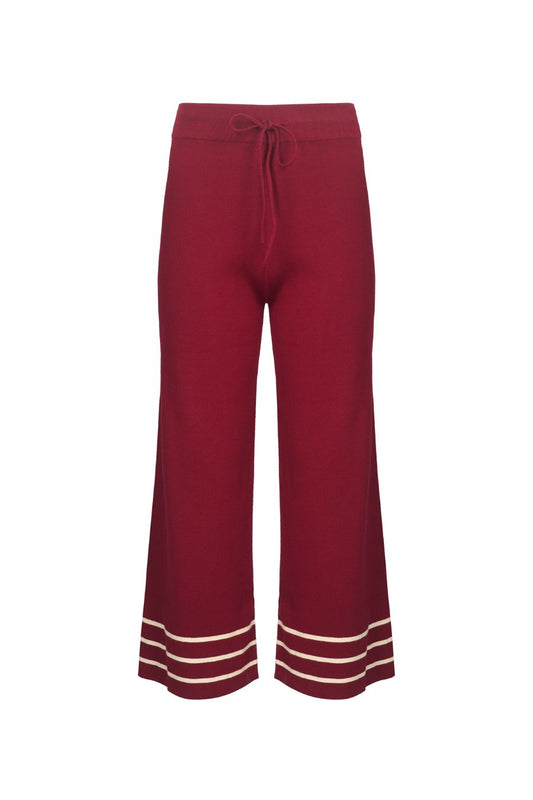 Stripe Bottom Knit Pants - Maroon